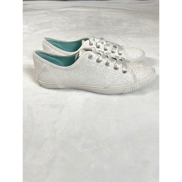 Kate Spade New York Womens White Glitter Ribbon Lace Up Bridal Sneakers Size 7 - Picture 3 of 5
